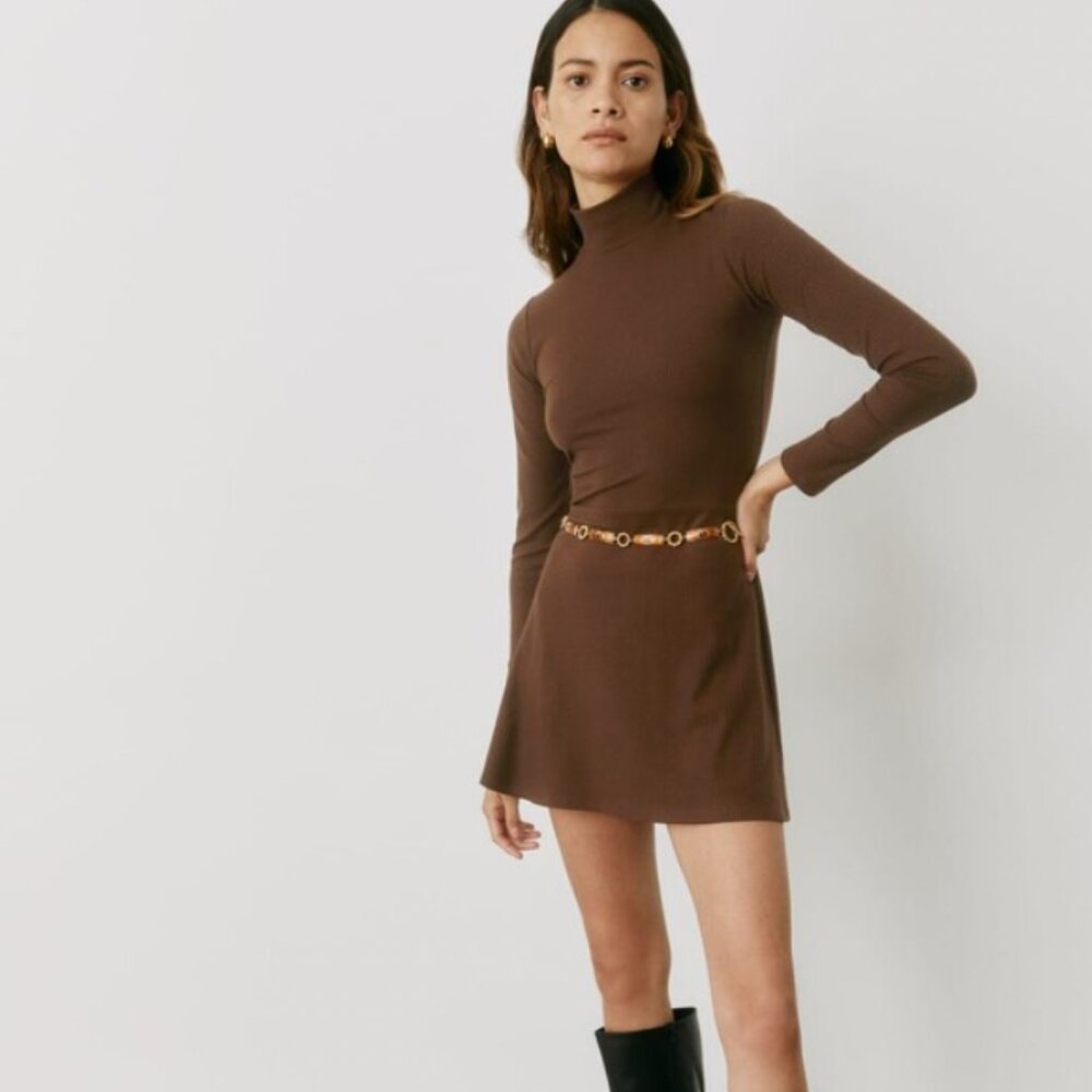 Reformation Maya dress in mocha